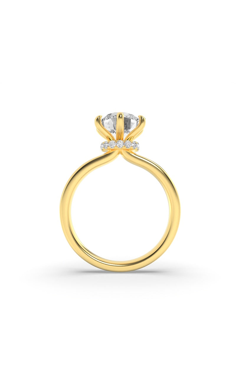 1CTW Round Shaped Lab Grown Diamond (F/VS) Hidden Halo Plain Shank Engagement Ring in 14K Gold