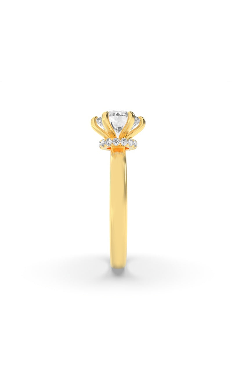 1CTW Round Shaped Lab Grown Diamond (F/VS) Hidden Halo Plain Shank Engagement Ring in 14K Gold