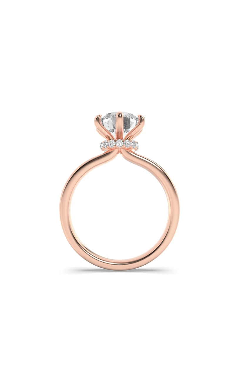 1CTW Round Shaped Lab Grown Diamond (F/VS) Hidden Halo Plain Shank Engagement Ring in 14K Gold