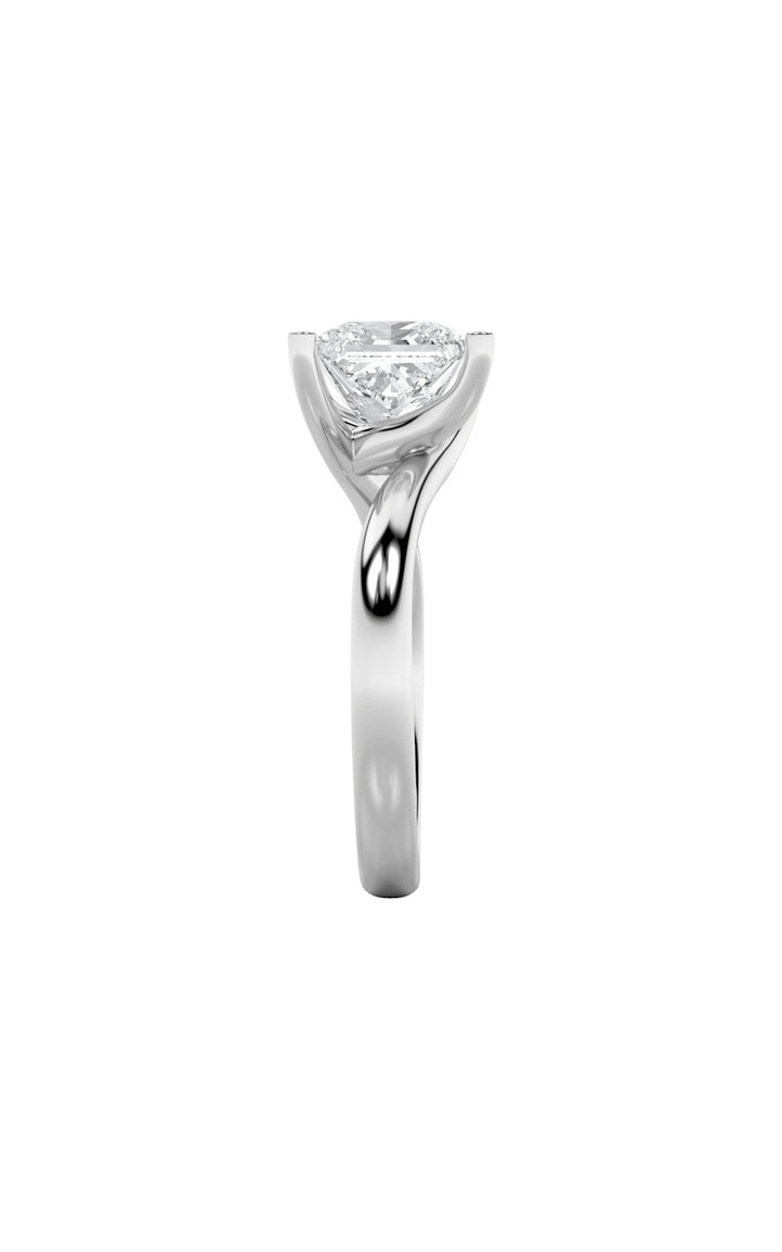 1Cttw Princess Shaped Lab Grown Diamond (F/VS) Bypass Shank Engagement Ring in 14K Gold