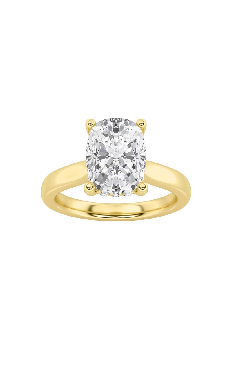 1CTW Elongated Cushion Shaped Lab Grown Diamond (F/VS) Hidden Halo Cathedral Shank Engagement Ring in 14K Gold