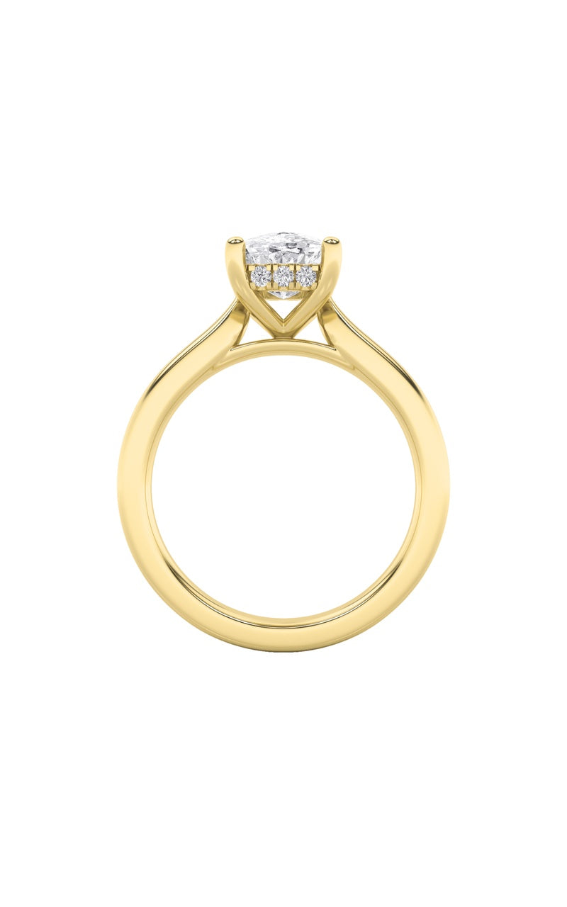 1CTW Elongated Cushion Shaped Lab Grown Diamond (F/VS) Hidden Halo Cathedral Shank Engagement Ring in 14K Gold
