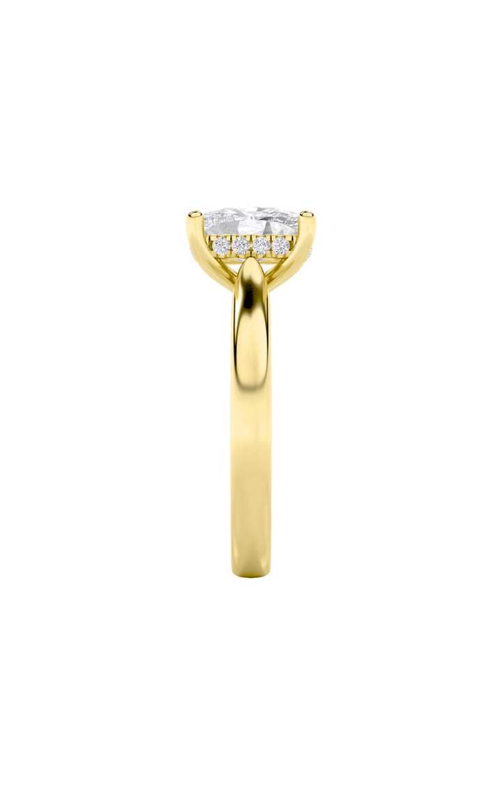 1Cttw Elongated Cushion Shaped Lab Grown Diamond (F/VS) Hidden Halo Cathedral Shank Engagement Ringin 14K Gold