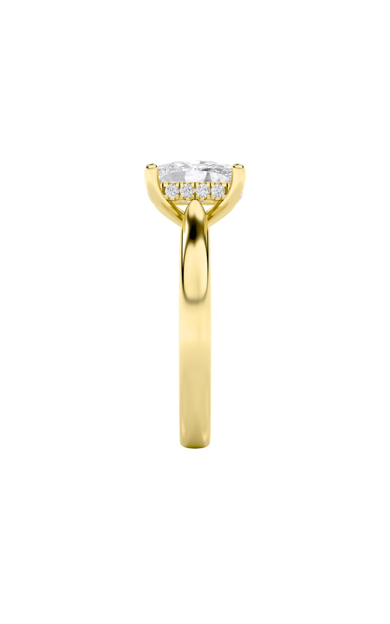 1CTW Elongated Cushion Shaped Lab Grown Diamond (F/VS) Hidden Halo Cathedral Shank Engagement Ring in 14K Gold