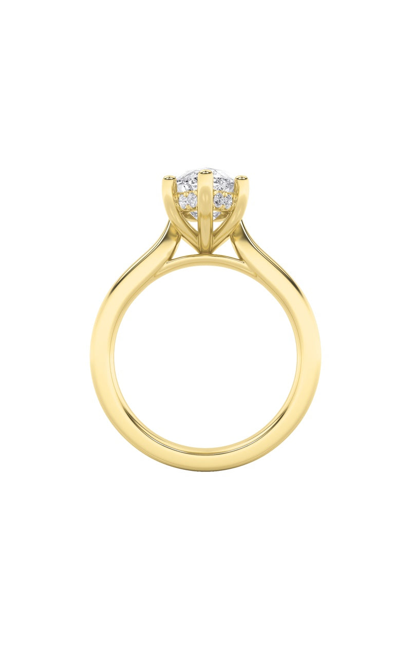 2Cttw Marquise Shaped Lab Grown Diamond (F/VS) Hidden Halo Cathedral Shank Engagement Ring in 14K Gold
