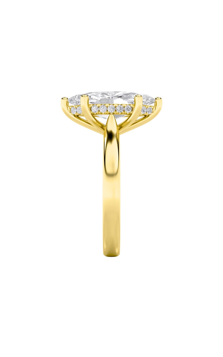 2Cttw Marquise Shaped Lab Grown Diamond (F/VS) Hidden Halo Cathedral Shank Engagement Ring in 14K Gold
