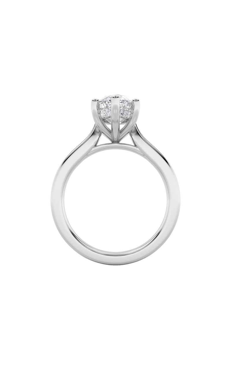 3CTW Marquise Shaped Lab Grown Diamond (F/VS) Hidden Halo Cathedral Shank Engagement Ring in 14K Gold