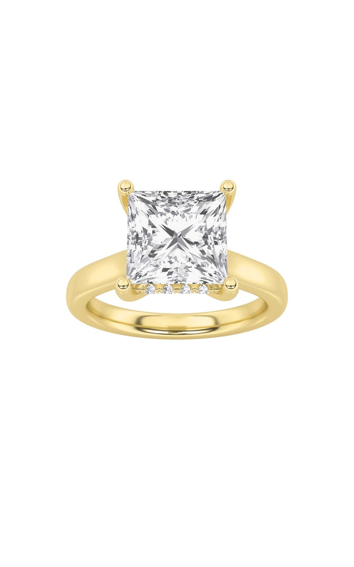 3CTW Princess Shaped Lab Grown Diamond (F/VS) Hidden Halo Cathedral Shank Engagement Ring in 14K Gold