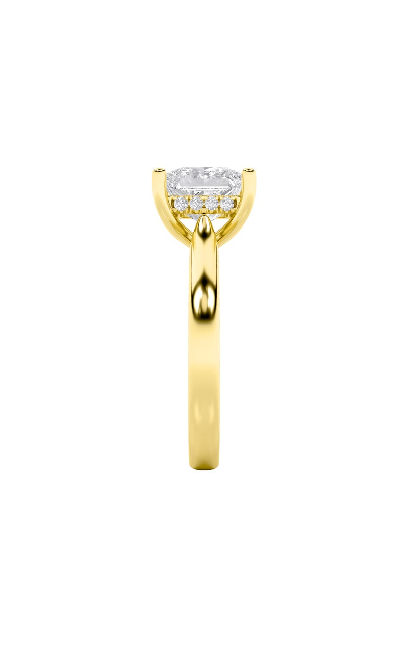 3CTW Princess Shaped Lab Grown Diamond (F/VS) Hidden Halo Cathedral Shank Engagement Ring in 14K Gold