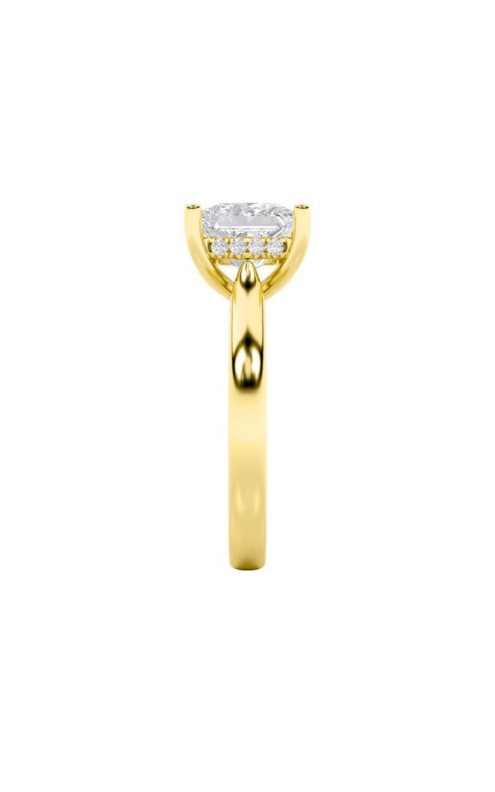 3CTW Princess Shaped Lab Grown Diamond (F/VS) Hidden Halo Cathedral Shank Engagement Ring in 14K Gold