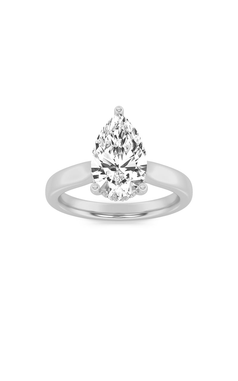 1CTW Pear Shaped Lab Grown Diamond (F/VS) Hidden Halo Cathedral Shank Engagement Ring in 14K Gold