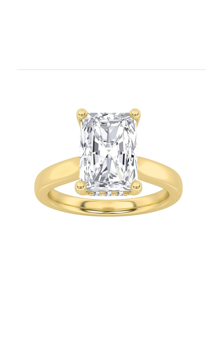 2Cttw Radiant Shaped Lab Grown Diamond (F/VS) Hidden Halo Cathedral Shank Engagement Ring in 14K Gold