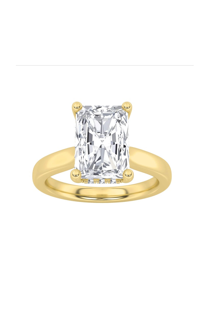 2CTW Radiant Shaped Lab Grown Diamond (F/VS) Hidden Halo Cathedral Shank Engagement Ring in 14K Gold