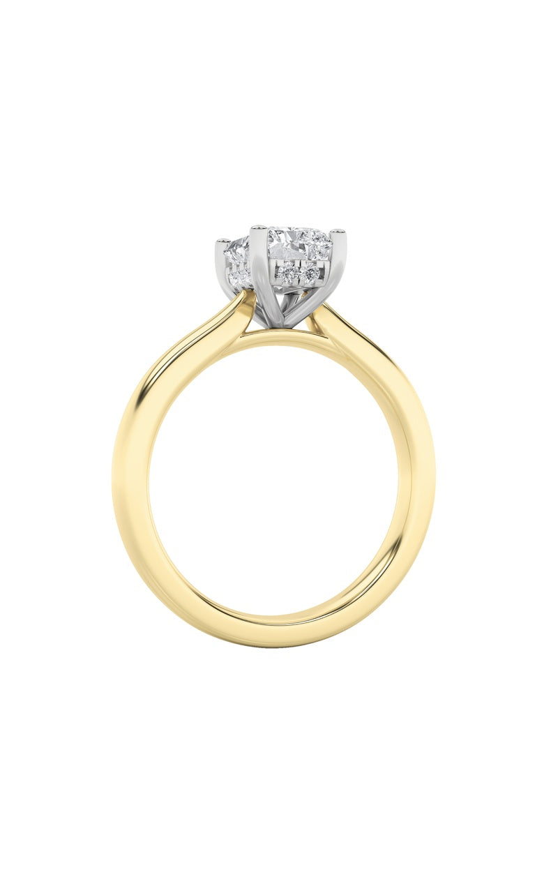 3CTW Radiant Shaped Lab Grown Diamond (F/VVS) Hidden Halo Cathedral Shank Engagement Ring in 14K Gold