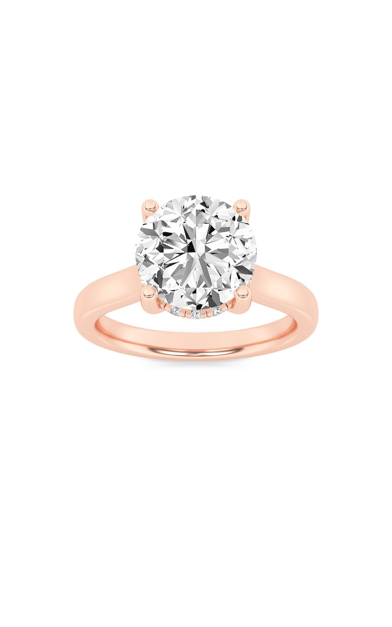 1CTW Round Shaped Lab Grown Diamond (F/VVS) Hidden Halo Cathedral Shank Engagement Ring in 14K Gold