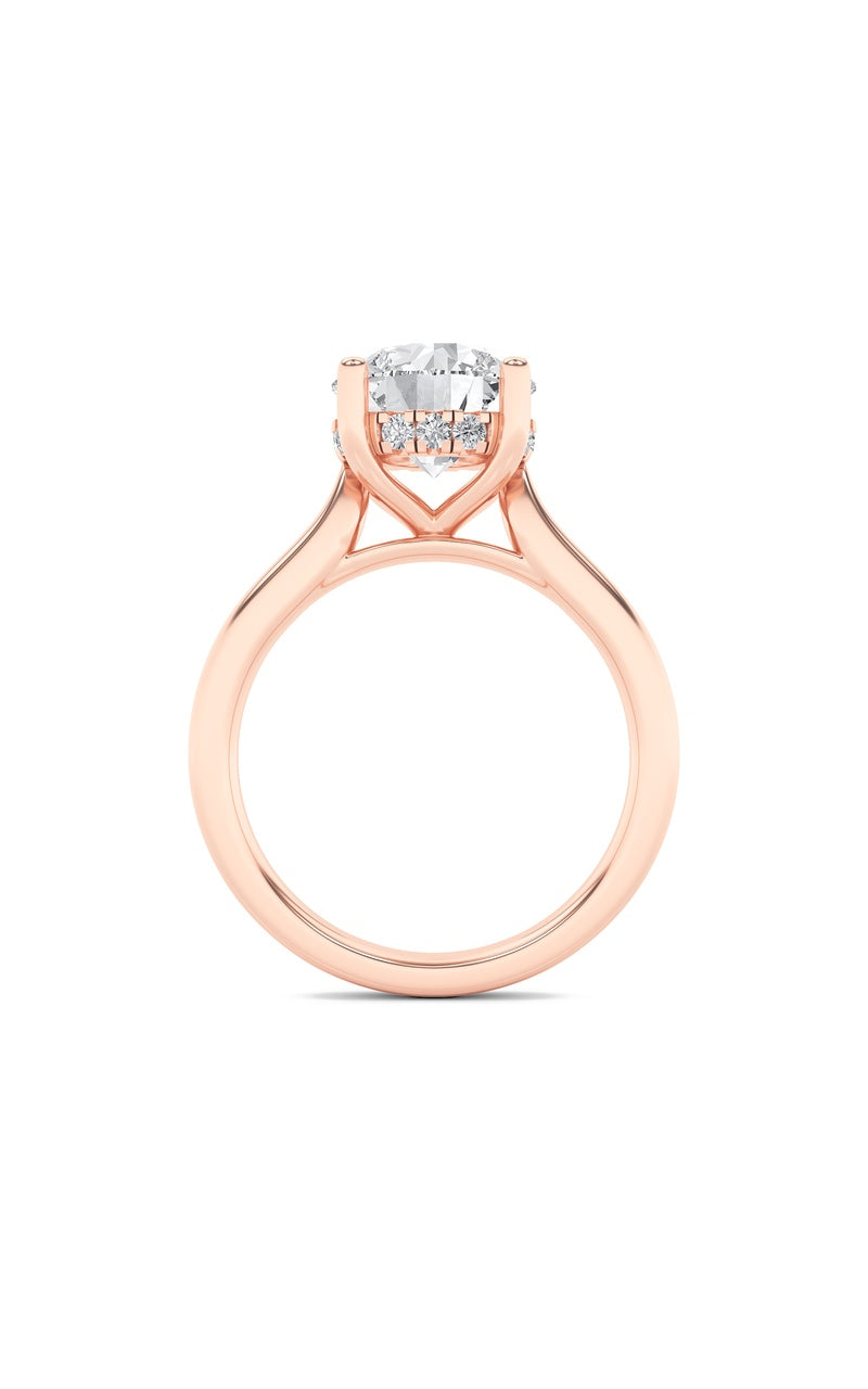 1CTW Round Shaped Lab Grown Diamond (F/VVS) Hidden Halo Cathedral Shank Engagement Ring in 14K Gold