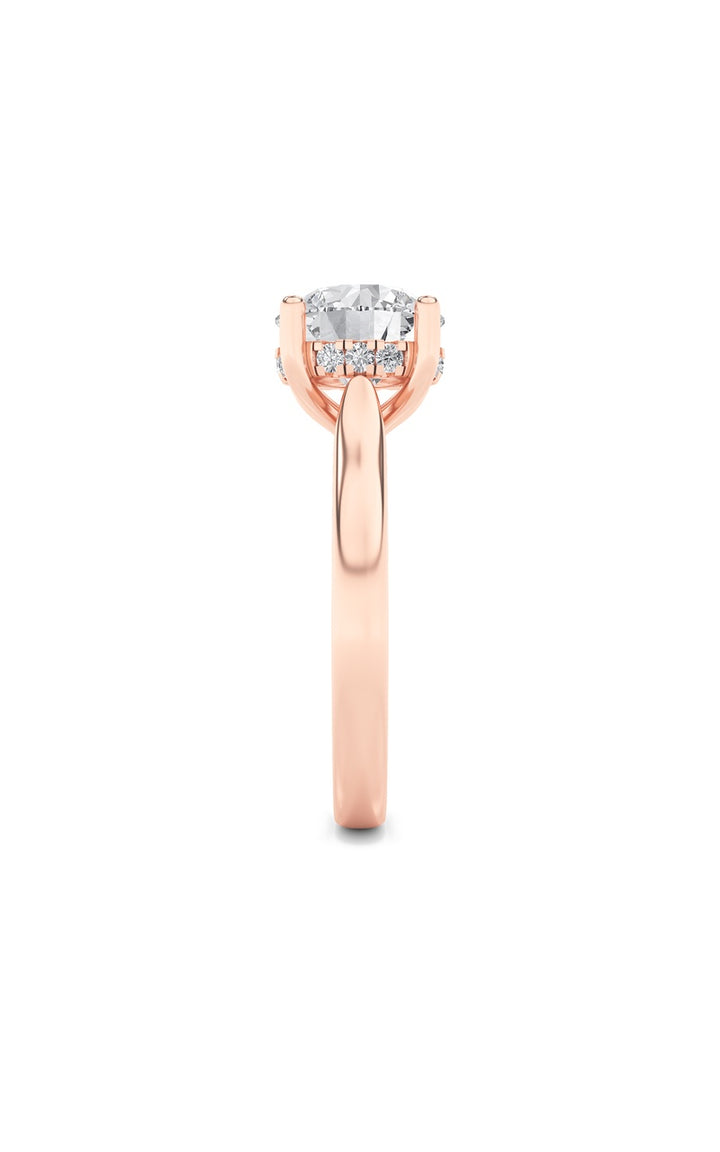 1Cttw Round Shaped Lab Grown Diamond (F/VVS) Hidden Halo Cathedral Shank Engagement Ring in 14K Gold