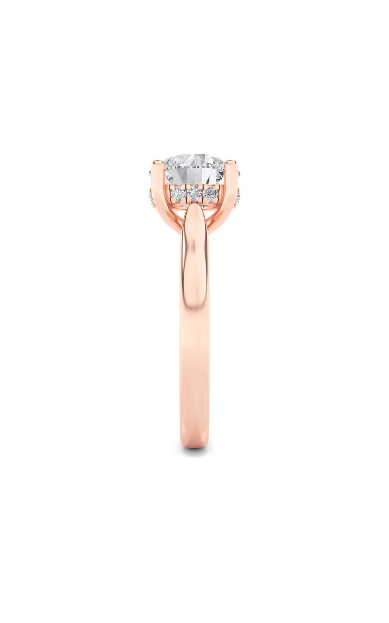 1CTW Round Shaped Lab Grown Diamond (F/VVS) Hidden Halo Cathedral Shank Engagement Ring in 14K Gold