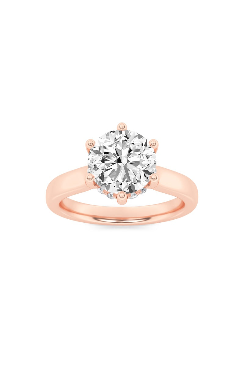 2Cttw Round Shaped Lab Grown Diamond (F/VS) HiddenHalo Cathedral Shank Engagement Ring in 14K Gold