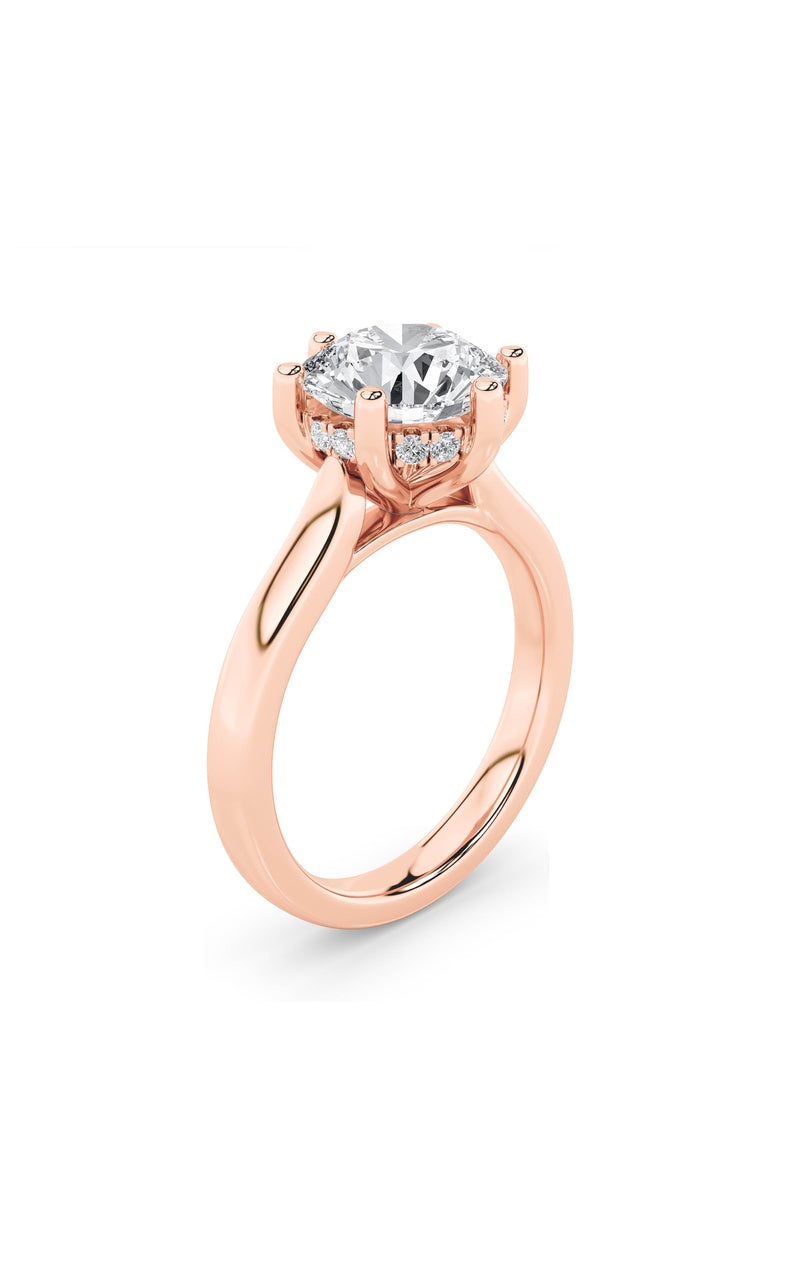 2Cttw Round Shaped Lab Grown Diamond (F/VS) HiddenHalo Cathedral Shank Engagement Ring in 14K Gold