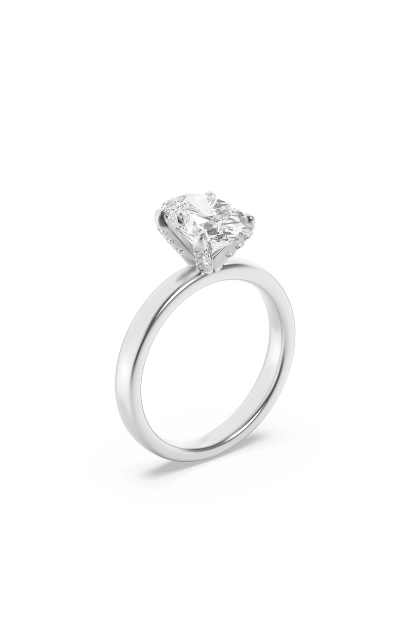 2CTW Oval Shaped Lab Grown Diamond (F/VS) Hidden Halo Petite Shank Ring in 14K Gold