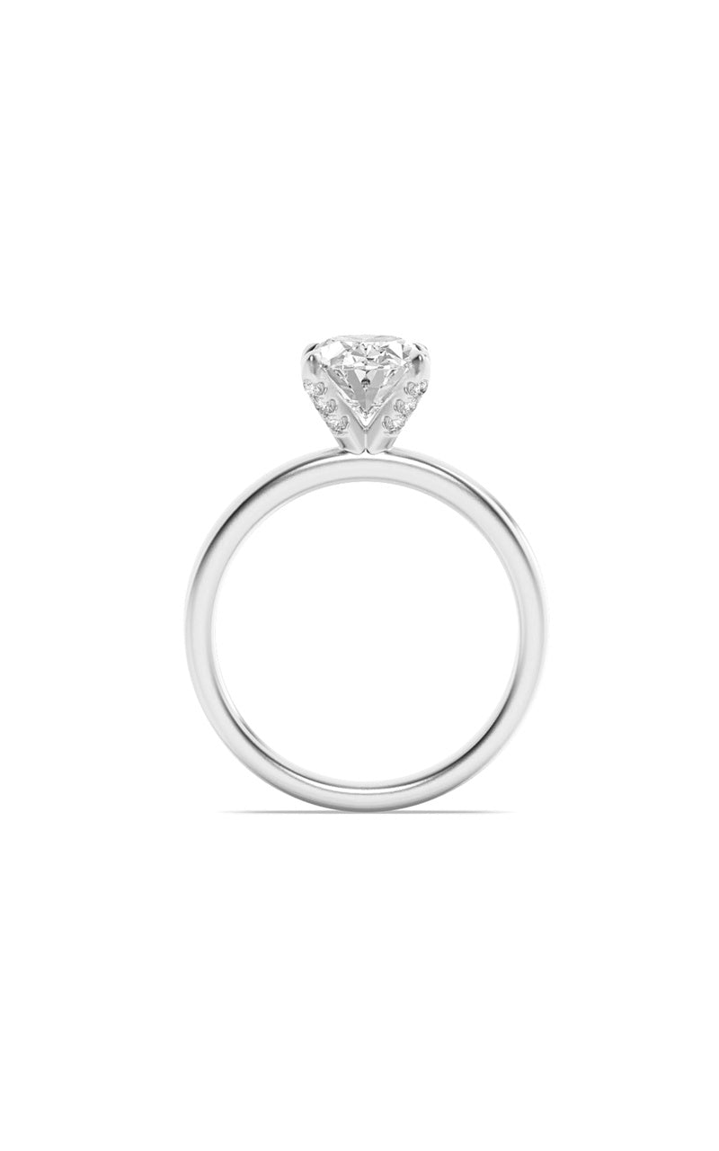 2CTW Oval Shaped Lab Grown Diamond (F/VS) Hidden Halo Petite Shank Ring in 14K Gold