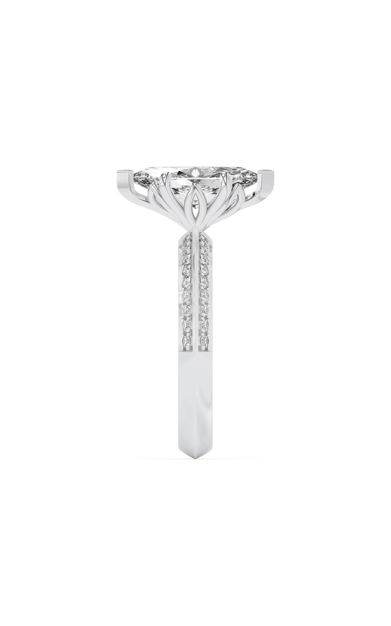 2CTW Marquise Shaped Lab Grown Diamond (F/VS) Micro Pave Knife Edge Accent Ring in 14K Gold