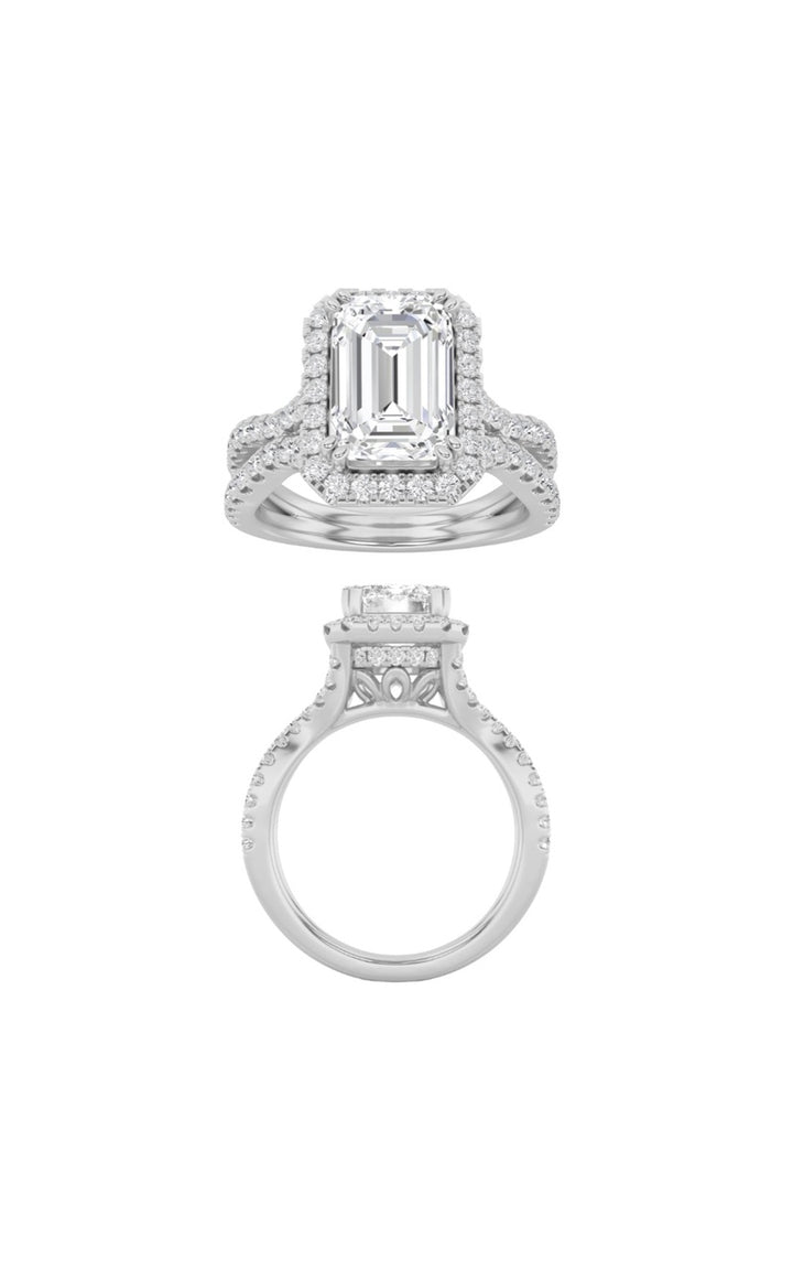 2Cttw Emerald Shaped Lab Grown Diamond (F/VS) Split shank Accented Ring in 14K Gold