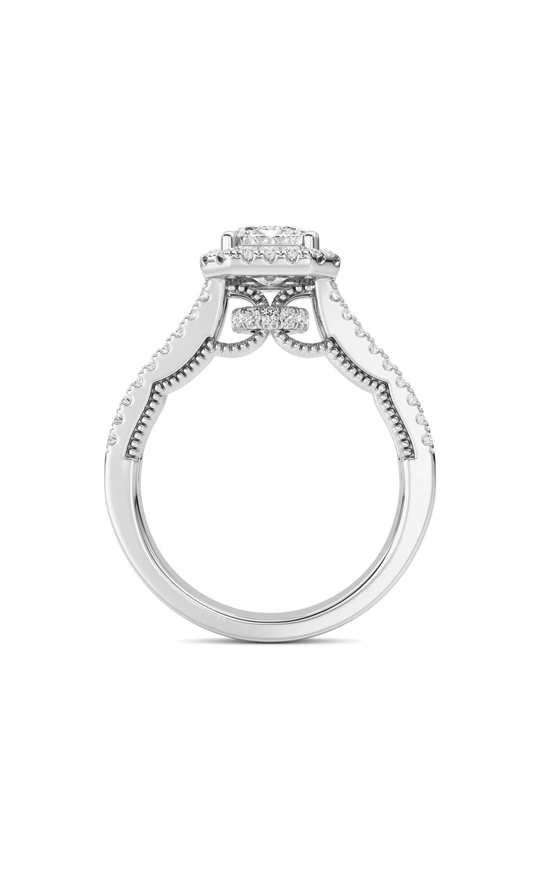 2CTW Emerald Shaped Lab Grown Diamond (F/VS) Split shank Accented Ring in 14K Gold