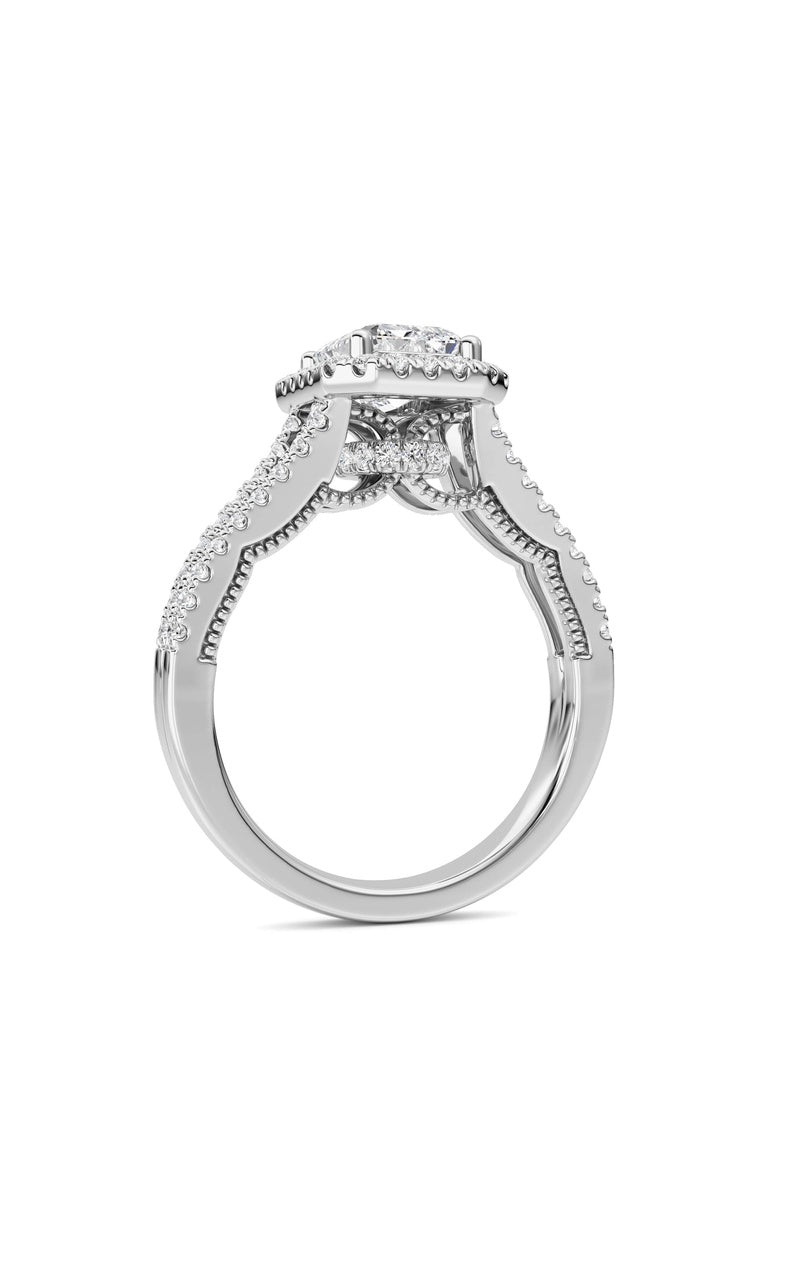 2CTW Emerald Shaped Lab Grown Diamond (F/VS) Split shank Accented Ring in 14K Gold