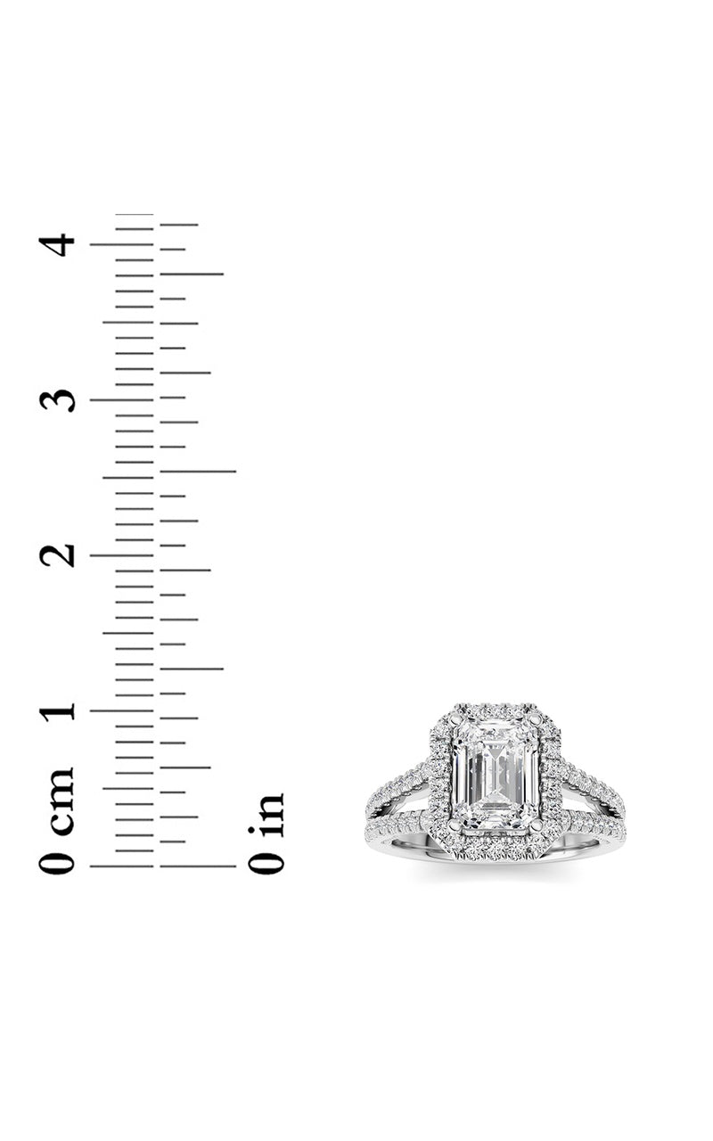 2CTW Emerald Shaped Lab Grown Diamond (F/VS) Split shank Accented Ring in 14K Gold