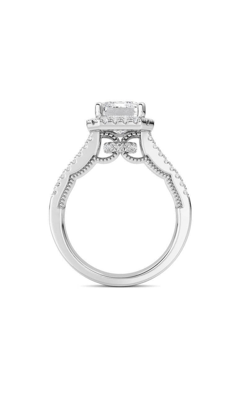 3CTW Emerald Shaped Lab Grown Diamond (F/VS) Split shank Accented Ring in 14K Gold