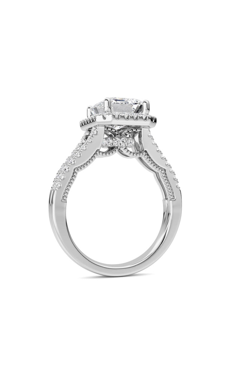 3CTW Emerald Shaped Lab Grown Diamond (F/VS) Split shank Accented Ring in 14K Gold