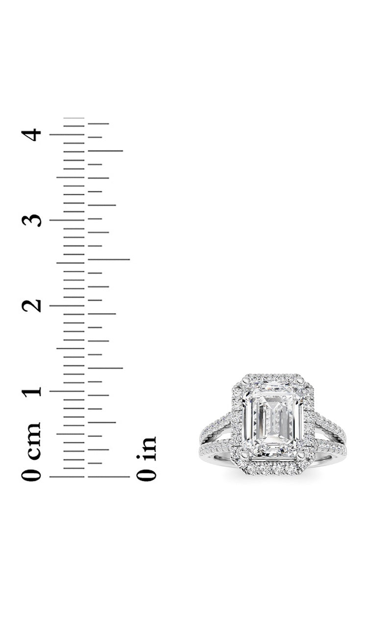 3CTW Emerald Shaped Lab Grown Diamond (F/VS) Split shank Accented Ring in 14K Gold
