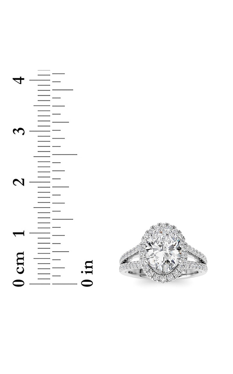 2CTW Oval Shaped Lab Grown Diamond (F/VS) Split shank Accented Ring in 14K Gold