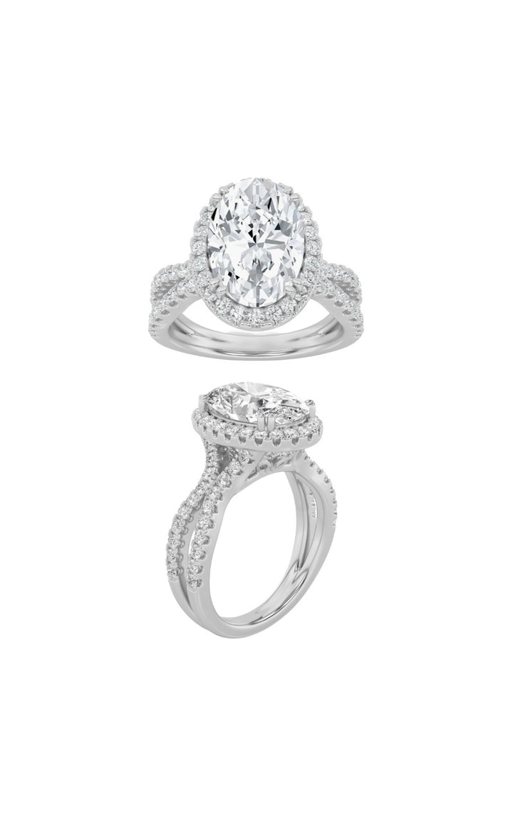 3Cttw Oval Shaped Lab Grown Diamond (F/VS) Split shank Accented Ring in 14K Gold