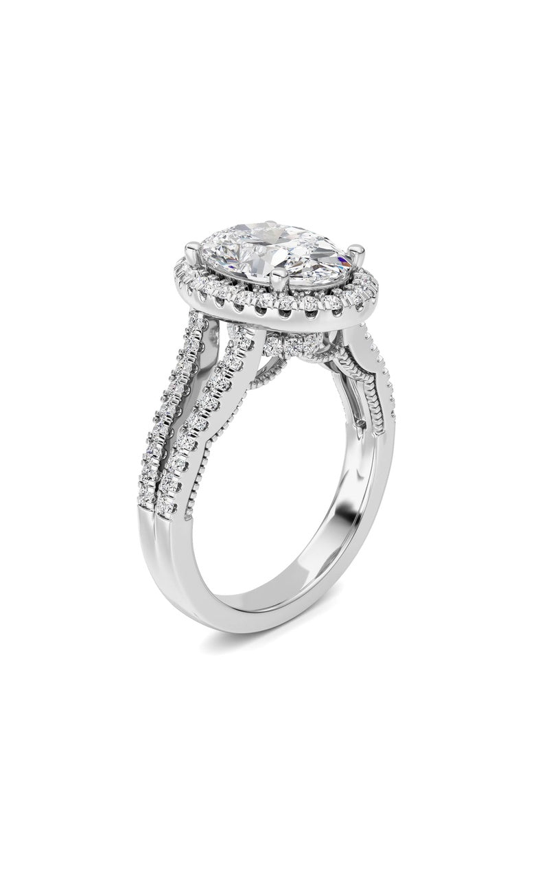 3CTW Oval Shaped Lab Grown Diamond (F/VS) Split shank Accented Ring in 14K Gold