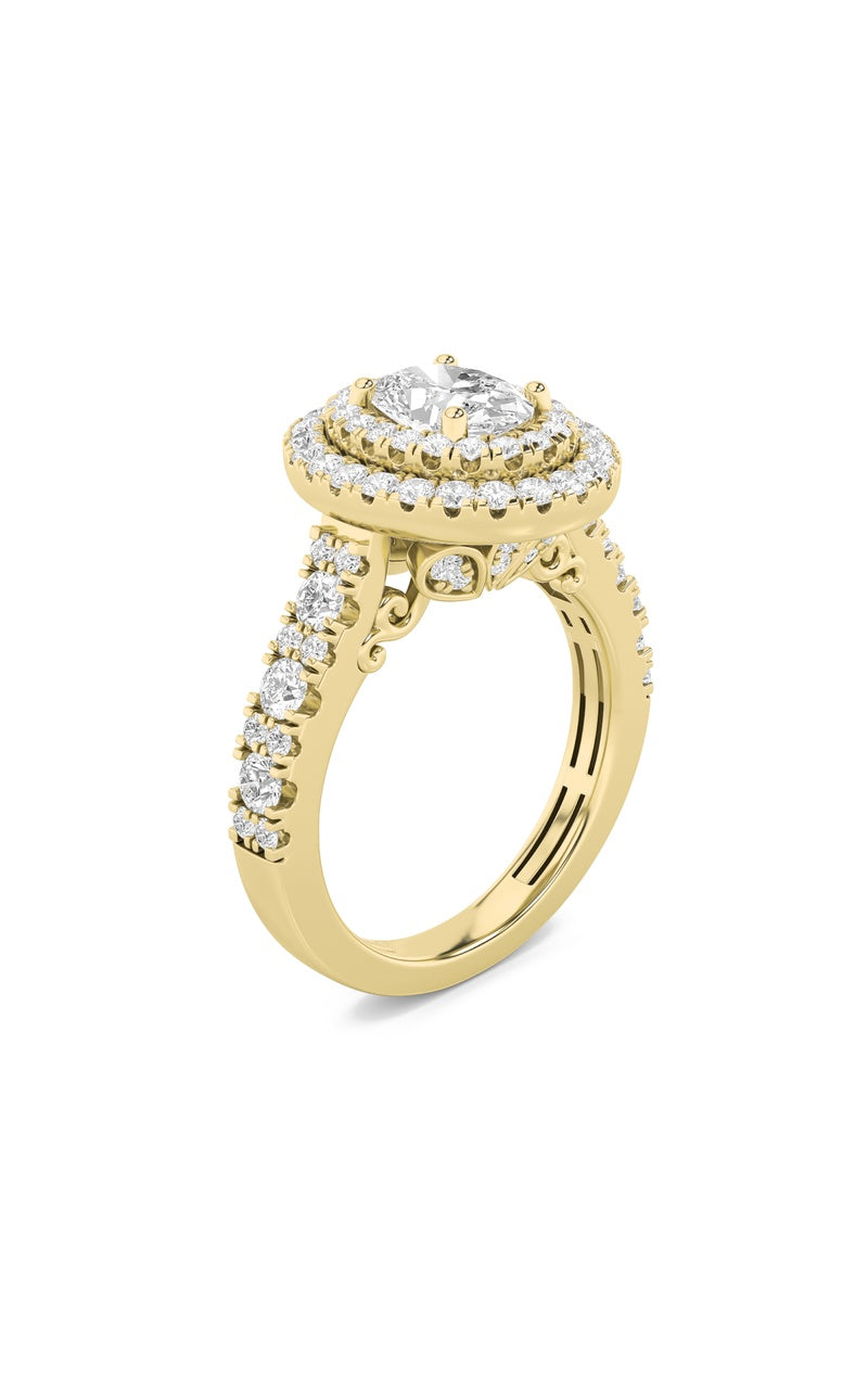 2Cttw Oval Shaped Lab Grown Diamond (F/VS) DoubleHalo Engagement Ring in 14K Gold