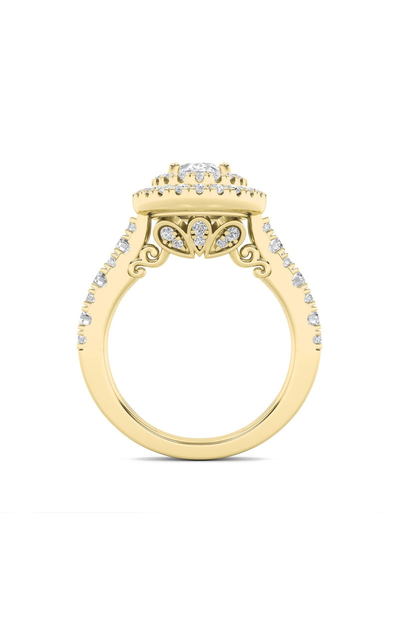 2Cttw Oval Shaped Lab Grown Diamond (F/VS) DoubleHalo Engagement Ring in 14K Gold