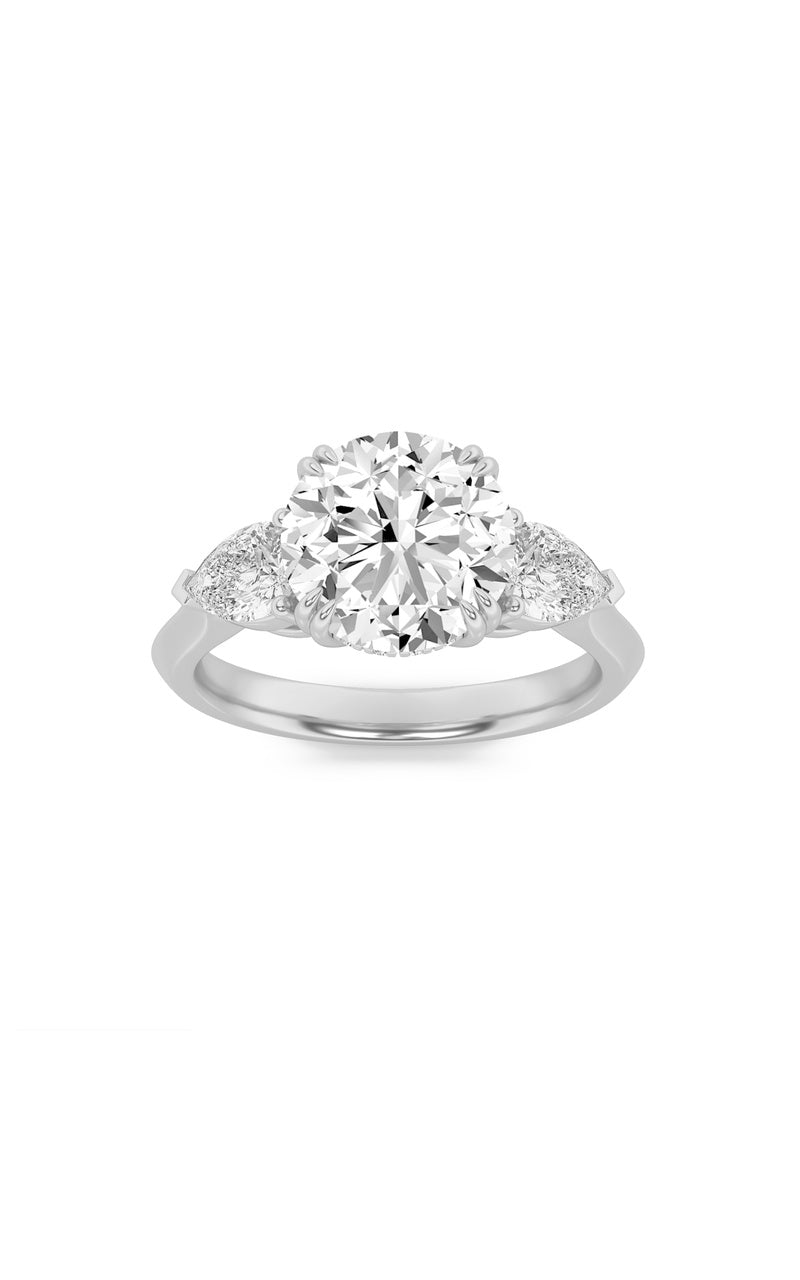 3CTW Round Shaped Lab Grown Diamond (F/VS) Three Stone Hidden Halo Ring in 14K Gold