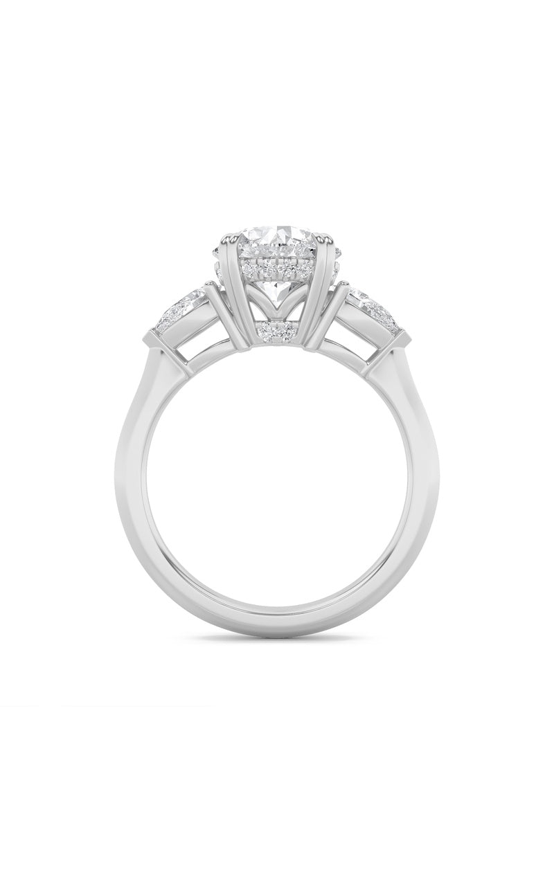 3CTW Round Shaped Lab Grown Diamond (F/VS) Three Stone Hidden Halo Ring in 14K Gold