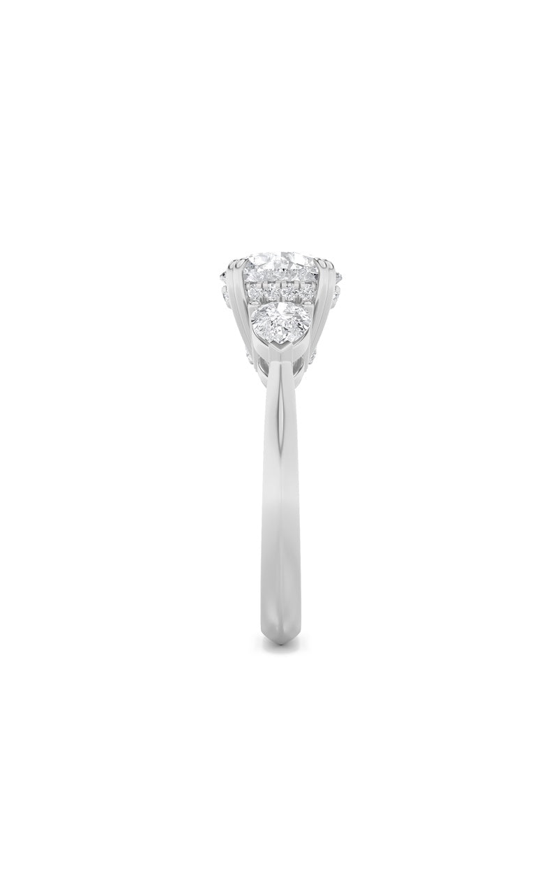 3CTW Round Shaped Lab Grown Diamond (F/VS) Three Stone Hidden Halo Ring in 14K Gold