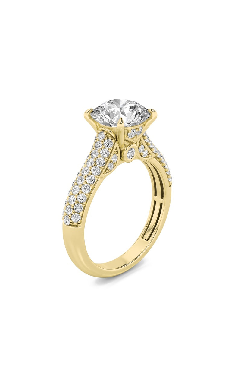 1.5Cttw Round Shaped Lab Grown Diamond (F/VS) Hidden Halo Accented Engagement Ring in 14K Gold