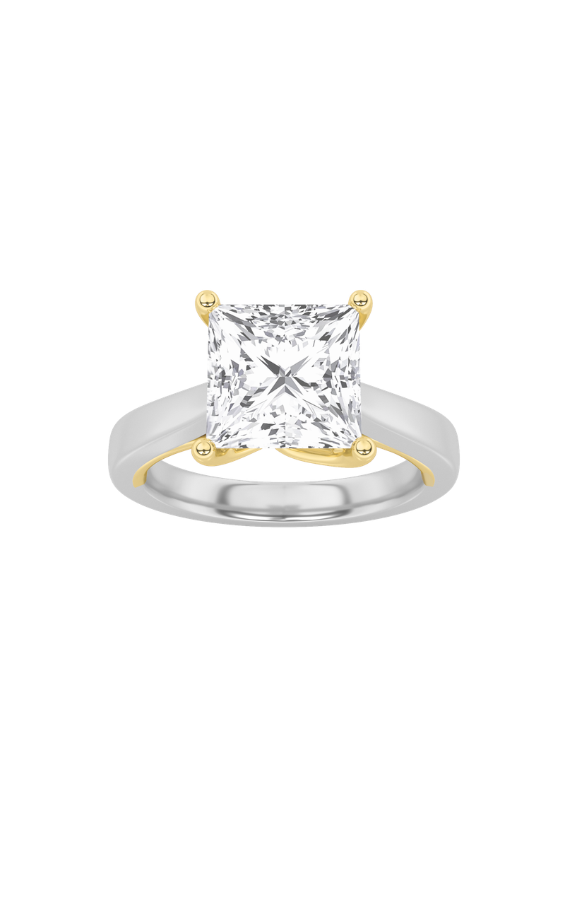 3Cttw Princess Shaped Lab Grown Diamond (F/VS) Two Tone Twisted Basket Cathedral Shank Solitaire Ring in 14K Gold
