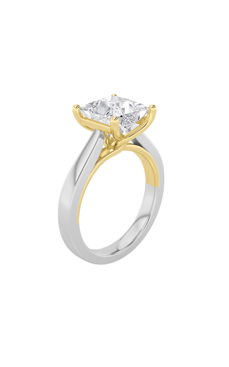 3Cttw Princess Shaped Lab Grown Diamond (F/VS) Two Tone Twisted Basket Cathedral Shank Solitaire Ring in 14K Gold