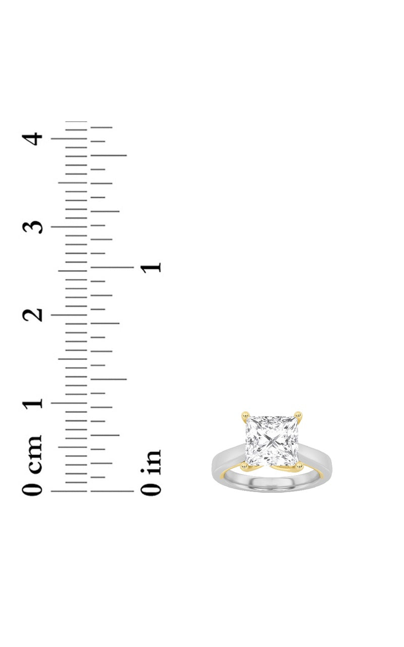 3Cttw Princess Shaped Lab Grown Diamond (F/VS) Two Tone Twisted Basket Cathedral Shank Solitaire Ring in 14K Gold