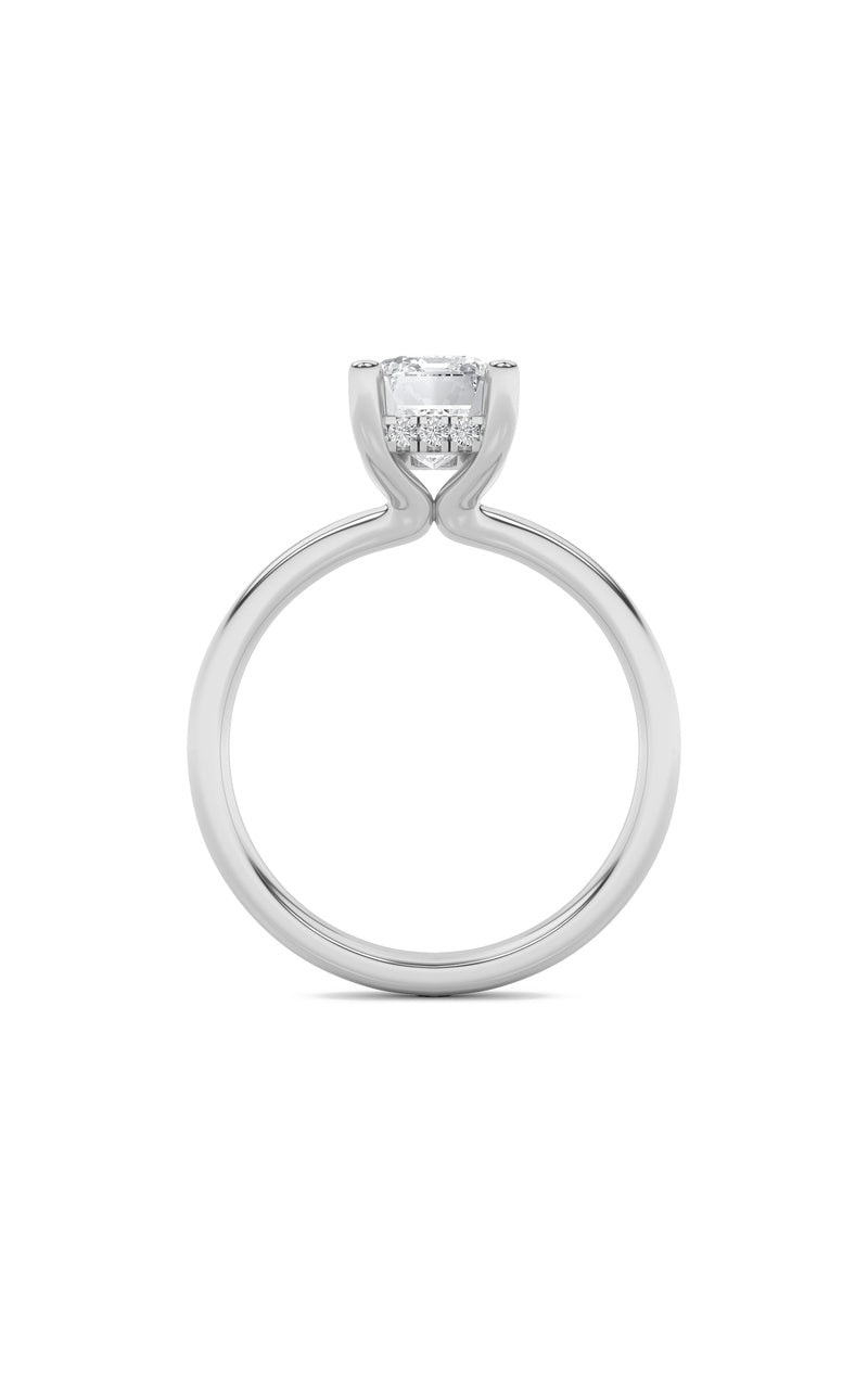 2CTW Emerald Shaped Lab Grown Diamond (F/VS) Hidden Halo Petite Shank Ring in 14K Gold