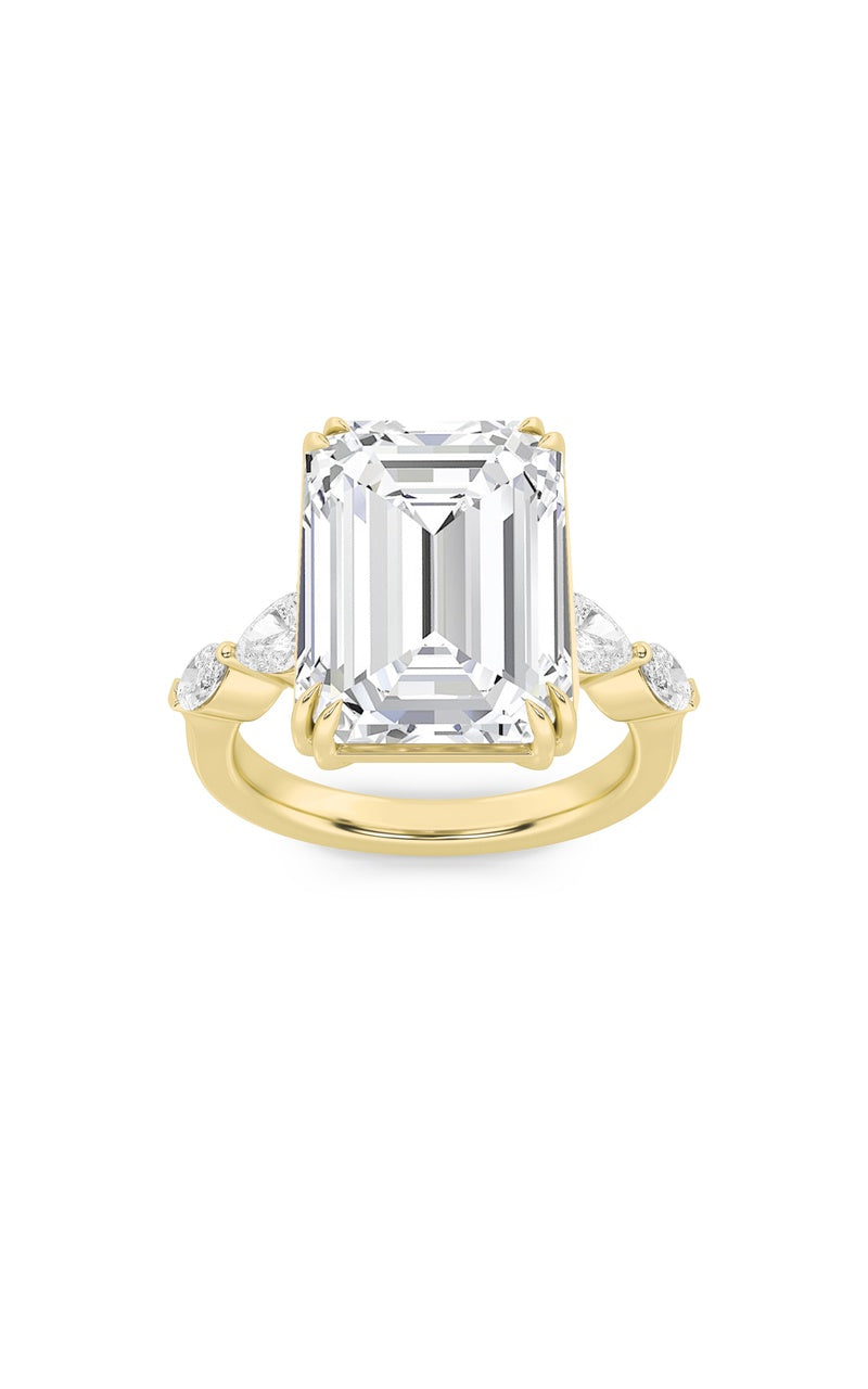 8.5CTW Emerald Shaped Lab Grown Diamond (F/VS) Bold Statement Accented Ring in 14K Gold