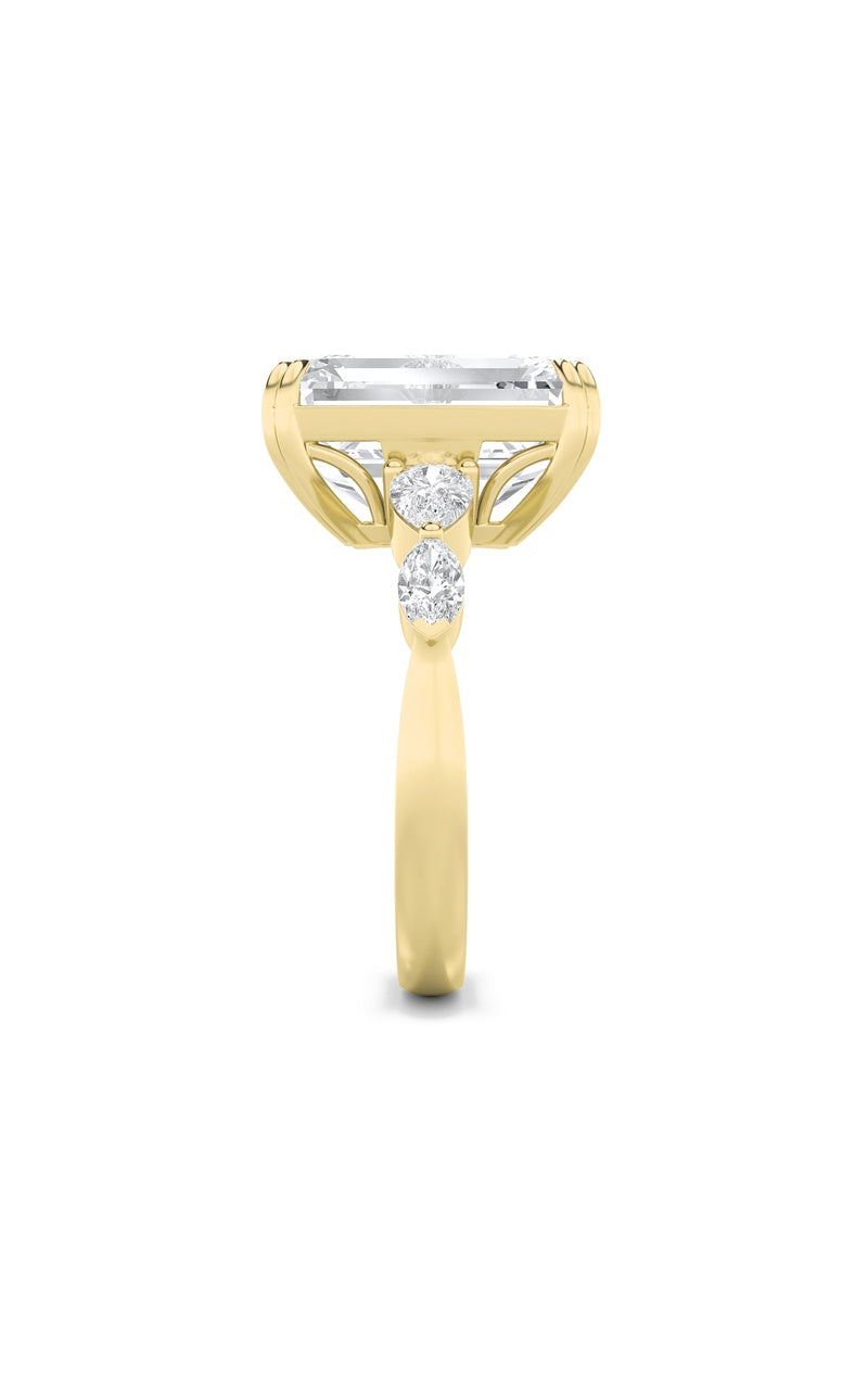 8.5Cttw Emerald Shaped Lab Grown Diamond (F/VS) Bold Statement Accented Ring in 14K Gold