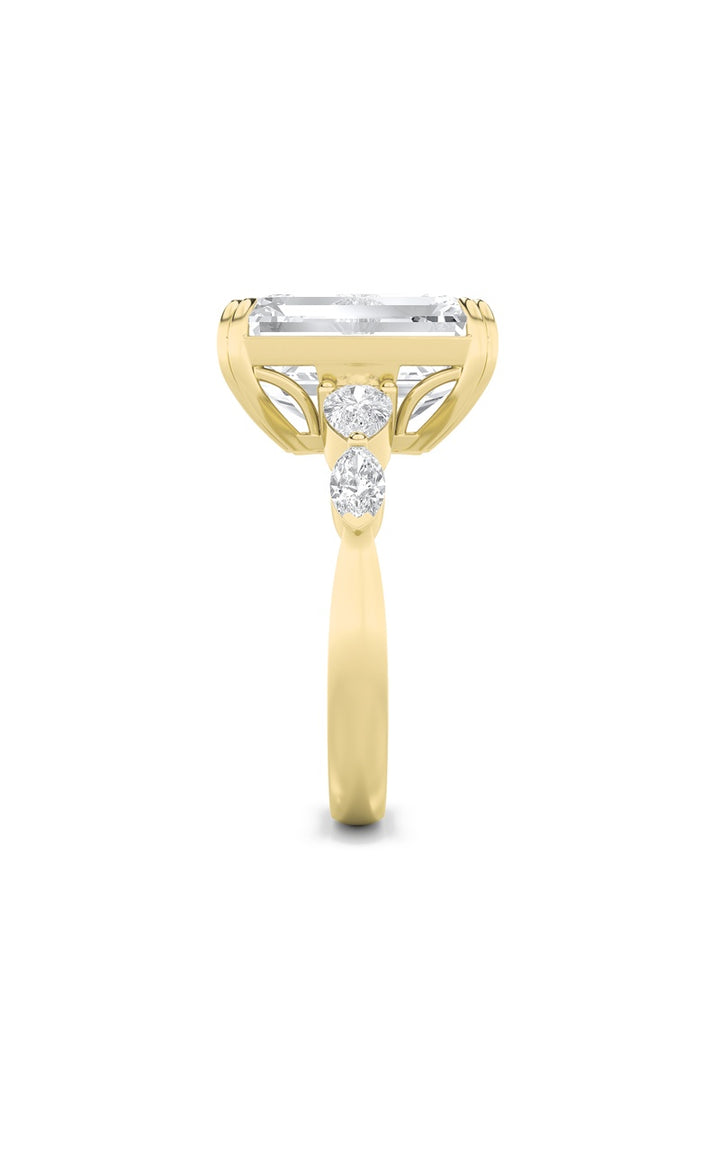 8.5Cttw Emerald Shaped Lab Grown Diamond (F/VS) Bold Statement Accented Ring in 14K Gold